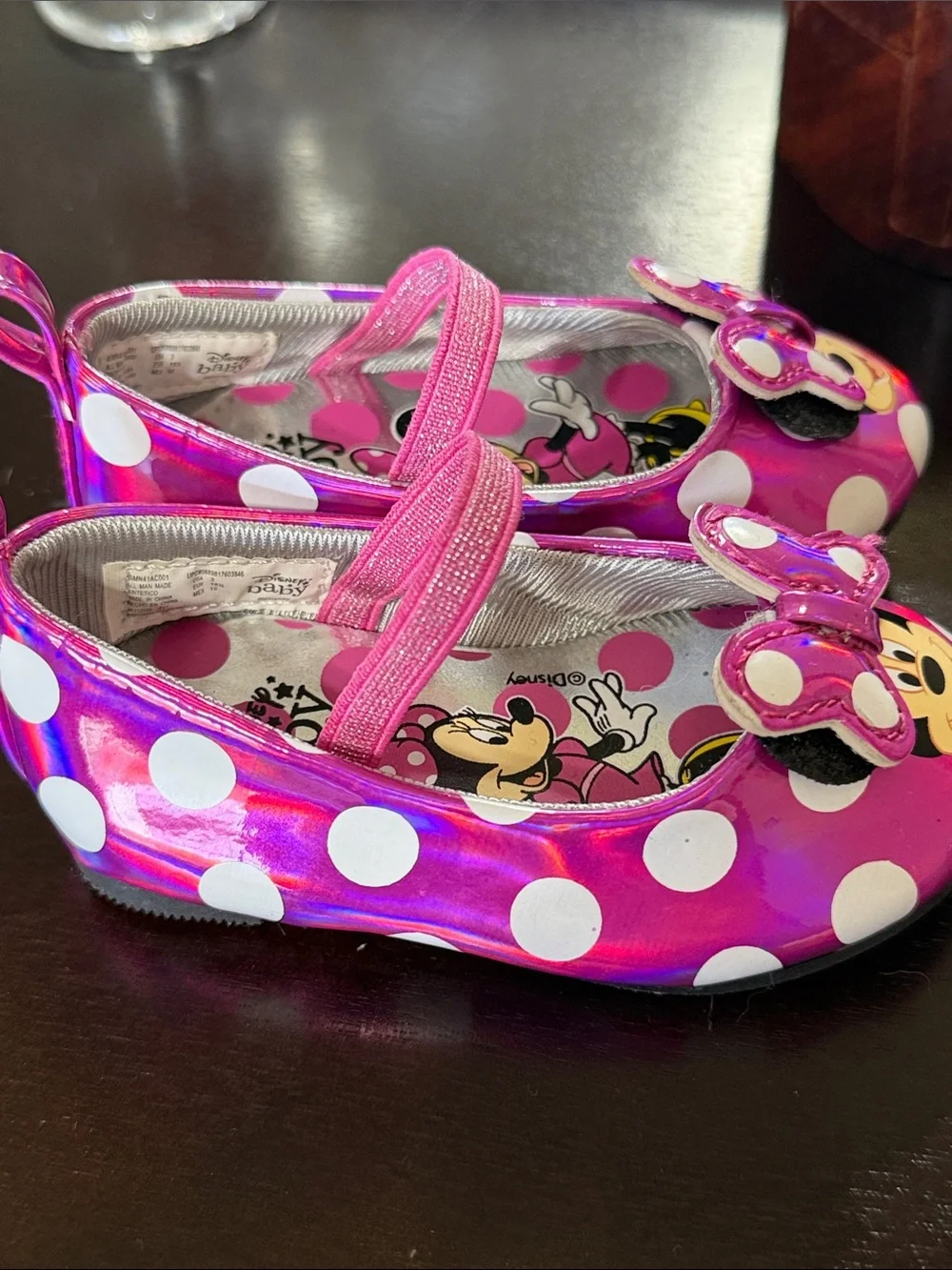 Disney | Baby Minnie Mouse Shiny Hot Pink White Polka Dot Mary Janes
